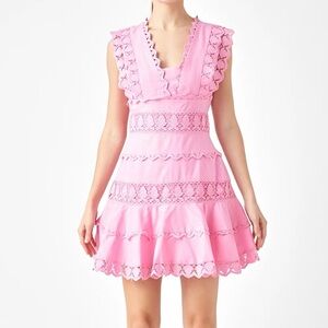 Endless Rose pink lace spring dress size small feminine cotton & linen lined